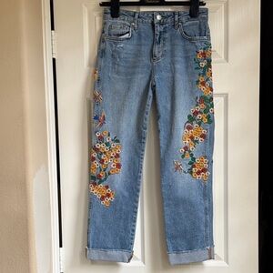 Free People Embroidered Girlfriend Jeans Size 26